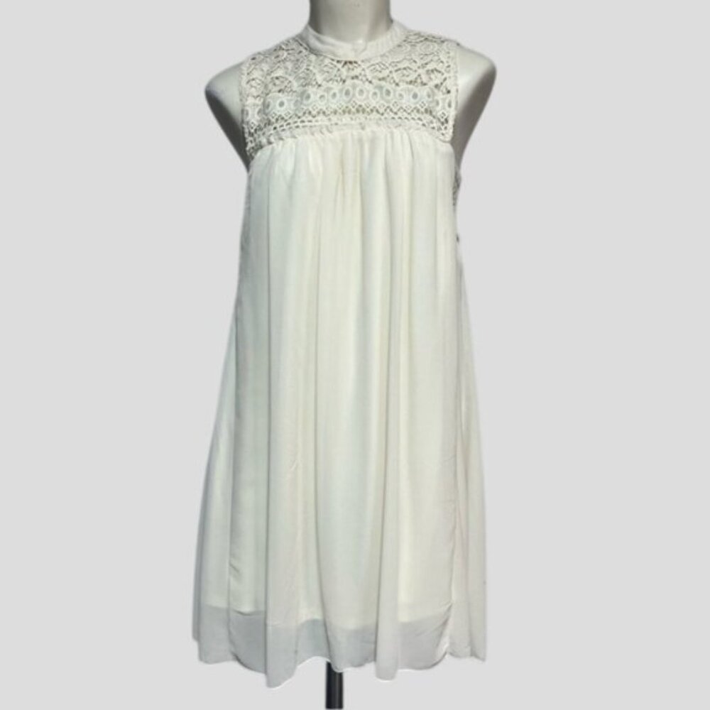 Rebellion Again Ivory Crochet & Sheer Boho Babydoll Dress